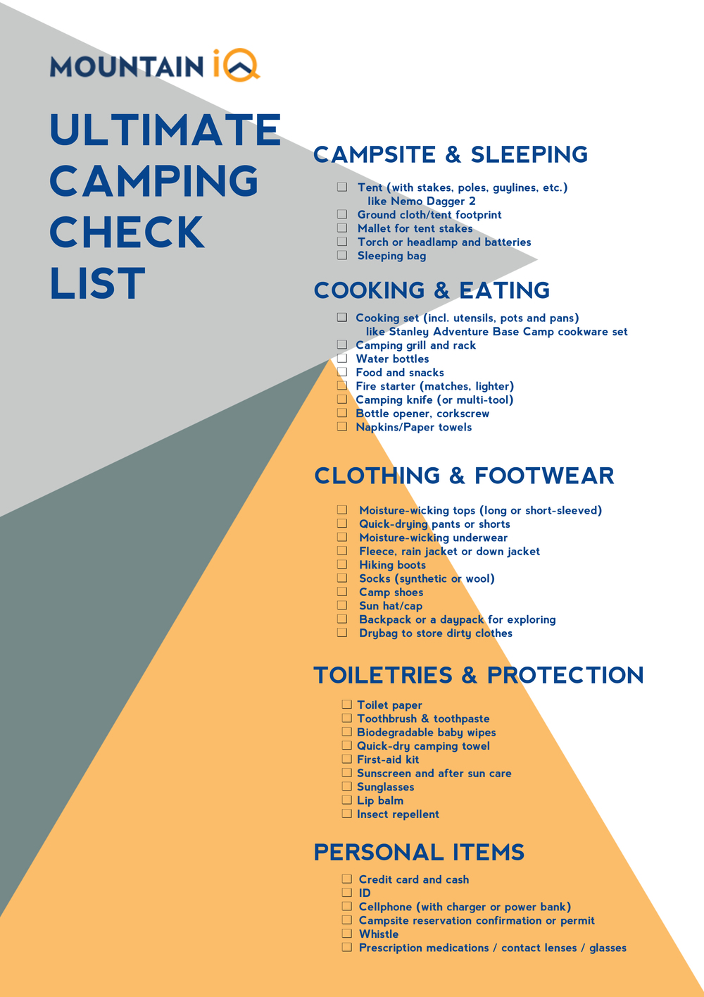 Camping Checklist – What To Bring Camping (Free PDF) - Mountain IQ