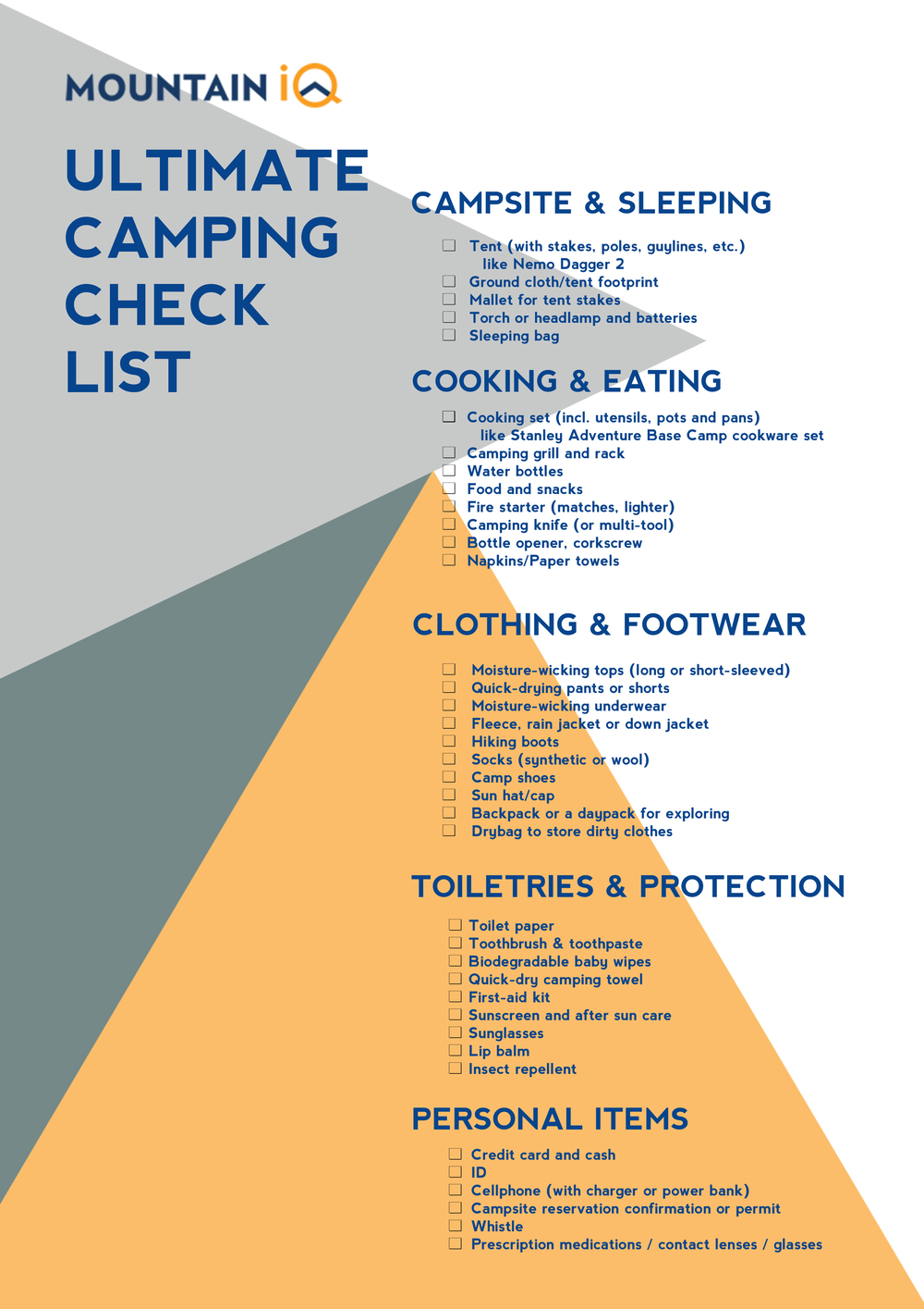 ULTIMATE CAMPING CHECKLIST by MOUNTAINIQ